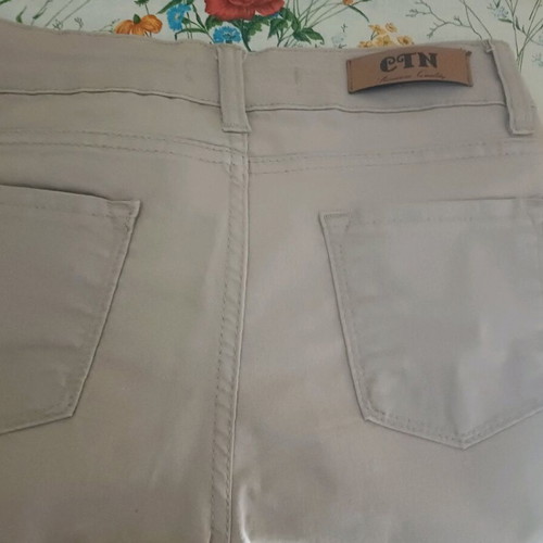 Women's elastic pants beige used with side zipper