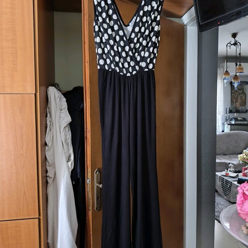 Juicy one-piece jumpsuit like new, sleeveless wrap, black-white