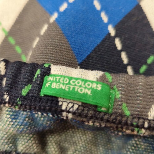 Benetton Y2K argyle mini skirt blue grey S