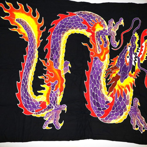 Batik Painting on Cotton Silk Blend Fabric New, The Friendly Wise Dragon