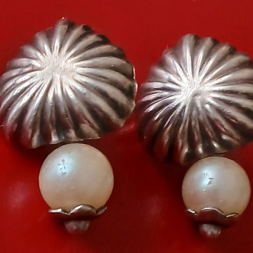 Vintage 925 silver earrings with faux pearls, 3 cm, like new