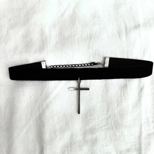 Gothic cross choker, black and silver