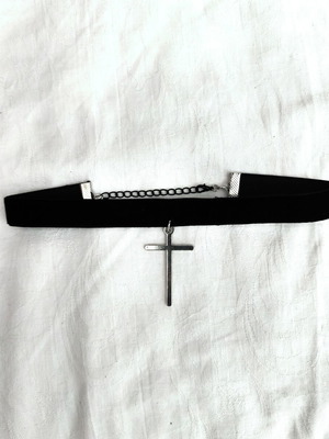 Gothic cross choker, black and silver