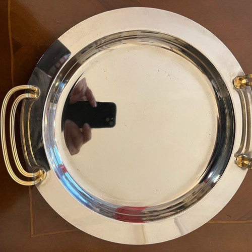 Silver-plated serving dish with gold details like new