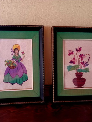 Set of two vintage embroidered frames used
