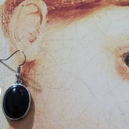 Black Onyx Earrings handmade, stainless steel