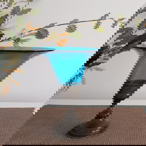 Βάζο Vintage aqua μπλε με βάση από μπρούτζο