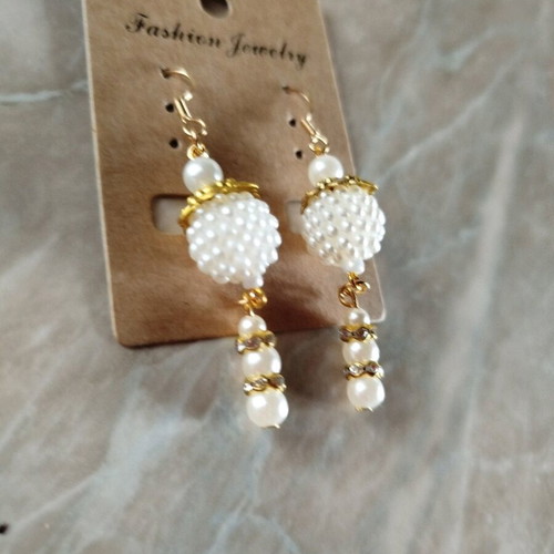 Pearl Bijou Earrings new, handmade with golden tones
