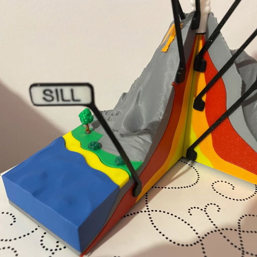 Educational volcano cross-section new 3D model