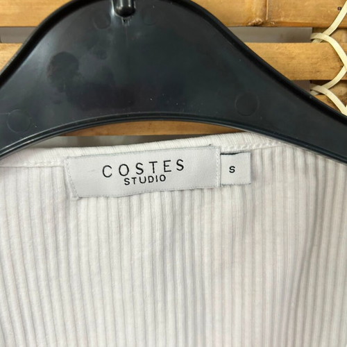 Costes Studio white ribbed puff sleeve top, size S