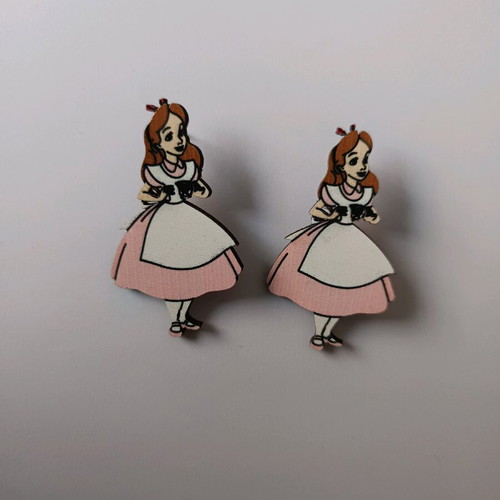 Wooden Alice earrings new, pink, stainless steel clasp