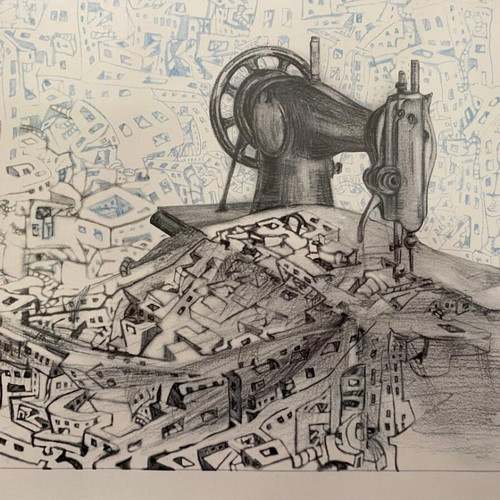 Original handmade ink and pencil drawing on paper signed like new