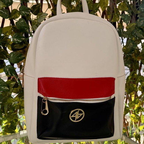 Bag to Bag women's backpack white with red and navy blue details