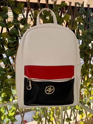 Bag to Bag women's backpack white with red and navy blue details