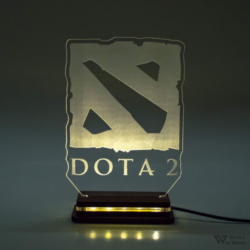 Dota 2 LED lamp handmade with wooden base and plexiglass new