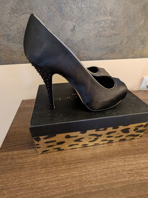 AfterShock London peep toe satin shoes with crystal studs