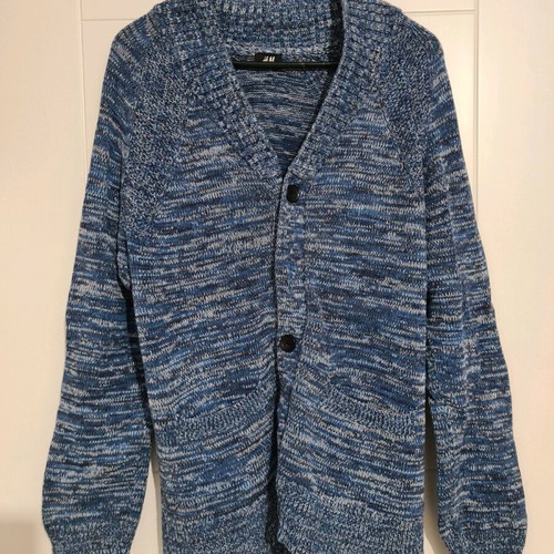 Men's knitted cardigan H&M new, white and blue, size S
