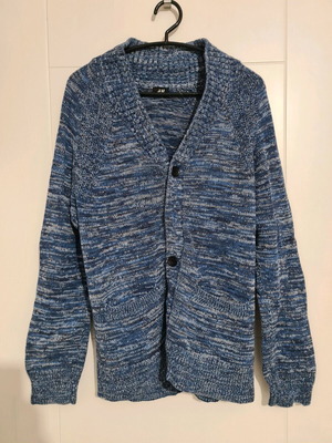 Men's knitted cardigan H&M new, white and blue, size S