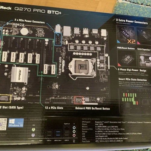 AsRock Q270 Pro BTC+ motherboard like new with digital Win10Pro license