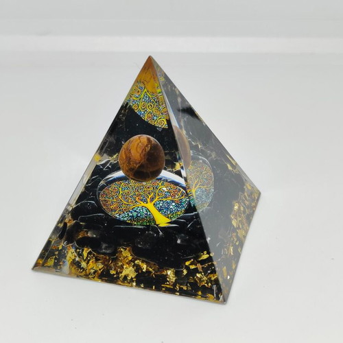 Handmade Orgonite Pyramid with Tiger's Eye and Tree of Life