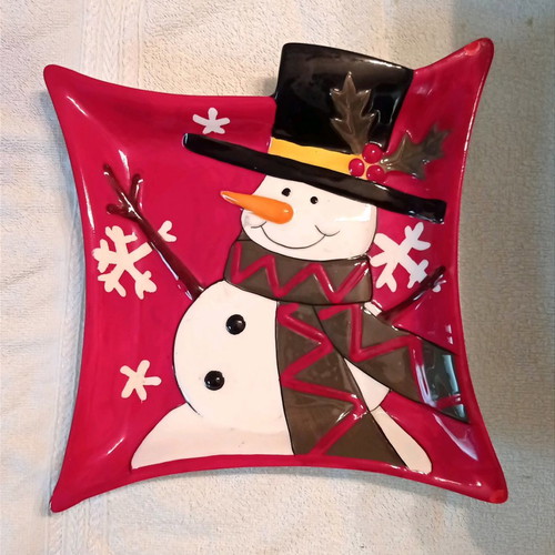 Christmas ceramic plate used with snowman design