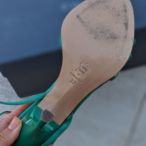 Marilena Emerald Green Satin and Leather Heeled Sandals like new, size 37