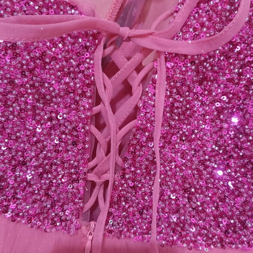 Fuchsia long dress with rhinestones and slit, size M