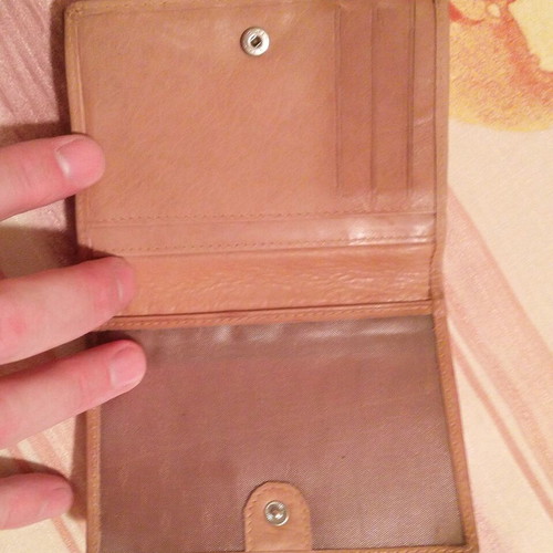 Cozy leather women's wallet like new, beige with handpainted butterflies
