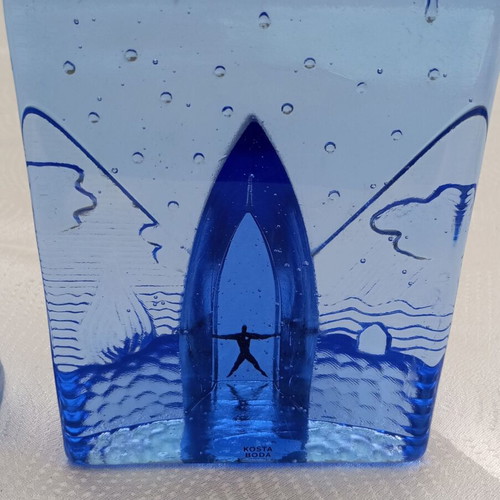 Bertil Vallien Blues: Four Elements Crystal Sculpture like new by Kosta Boda