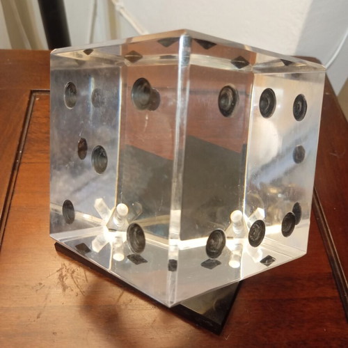 Vintage Lucite dice paperweight sculpture, 1970s–1980s