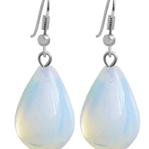 Opalite Drop Earrings new, iridescent white and turquoise