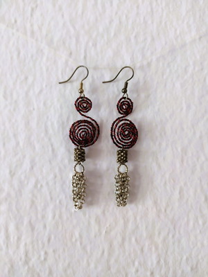 Spiral dangle earrings new, tricolor with silver details