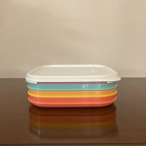 Tupperware To Go Picnic Plate set with lid, mint lilac orange salmon
