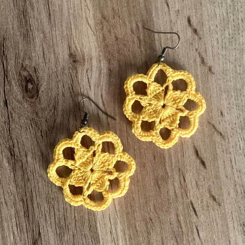 Boho crochet yellow flower earrings new