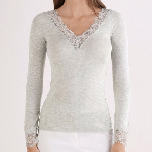 Intimissimi Modal Cashmere Ultralight Long Lace Shirt new, size M, grey