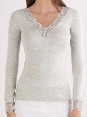 Intimissimi Modal Cashmere Ultralight Long Lace Shirt new, size M, grey