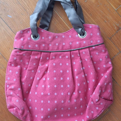 Girls' pink polka dot bag with gray satin like new