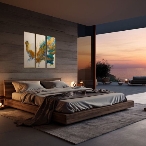 Golden Peacock Abstract Triptych new
