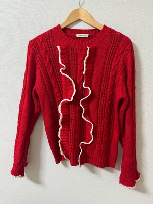 Milkwhite knitted sweater bright red with white detail like new