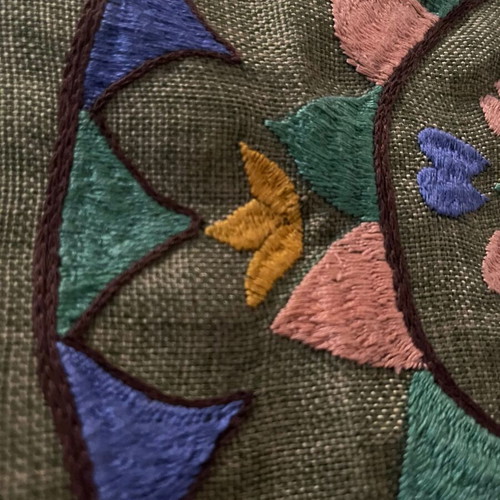 Decorative embroidered pillowcase in olive shade, new, boho ethnic design