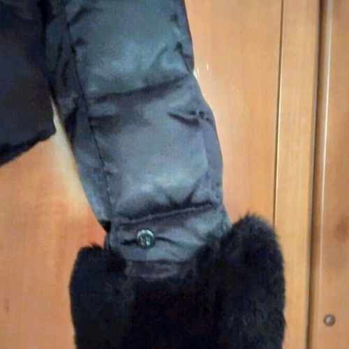 Stefanel Satin Jacket with Fur like new, black, size S