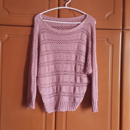 Machine-knit long-sleeve sweater, pink, one size