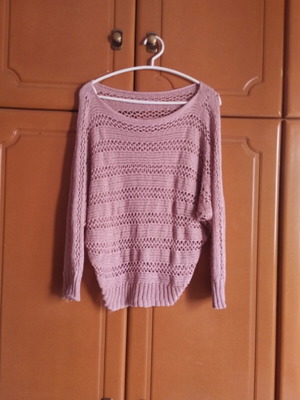 Machine-knit long-sleeve sweater, pink, one size