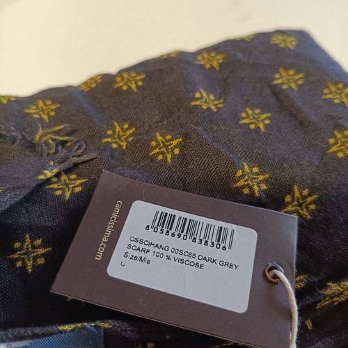 Camicissima women's scarf, dark grey with yellow pattern