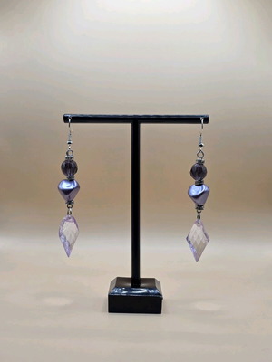 Purple and silver beaded earrings handmade, new