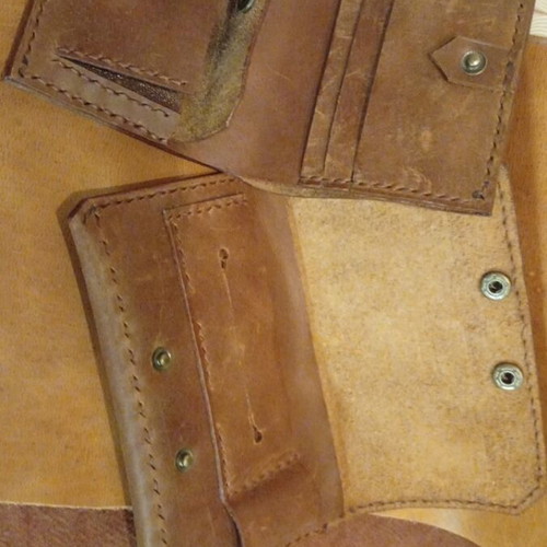 Handmade leather wallet and tobacco pouch set made to order