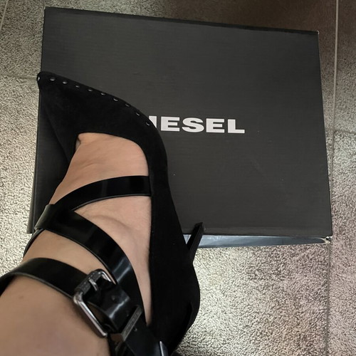 Diesel heels like new, black suede with leather strap and metal details