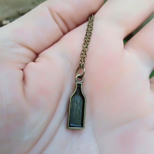 Vintage bottle necklace, bronze color with chain
