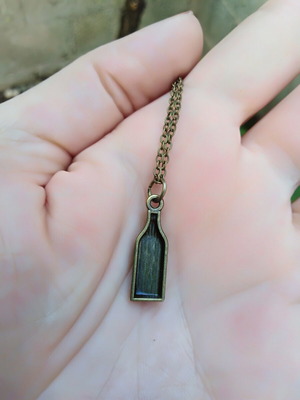 Vintage bottle necklace, bronze color with chain