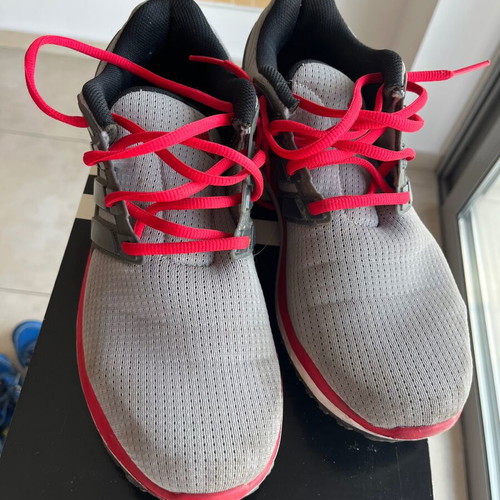 Adidas grey athletic shoes with red details, size 43 1/3